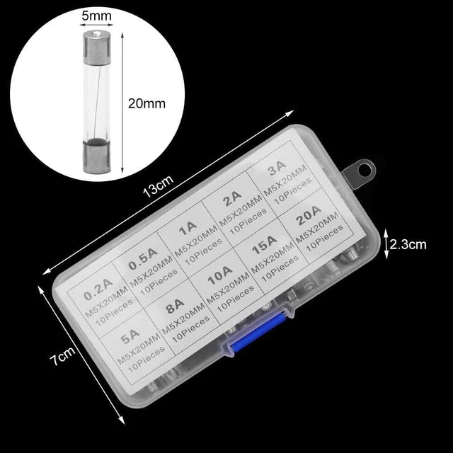 Alt view image 3 of 5 - 100Pcs Glass Fuse Fine Fuses Assortment Car Glass Tube Fuses 0.2A-20A, 5x20mm, S