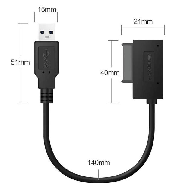 Alt view image 7 of 7 - USB 3.0 to SATA 7+6 13pin Slimline Sata Adapter Cable 5Gbps Compatible for Lapto