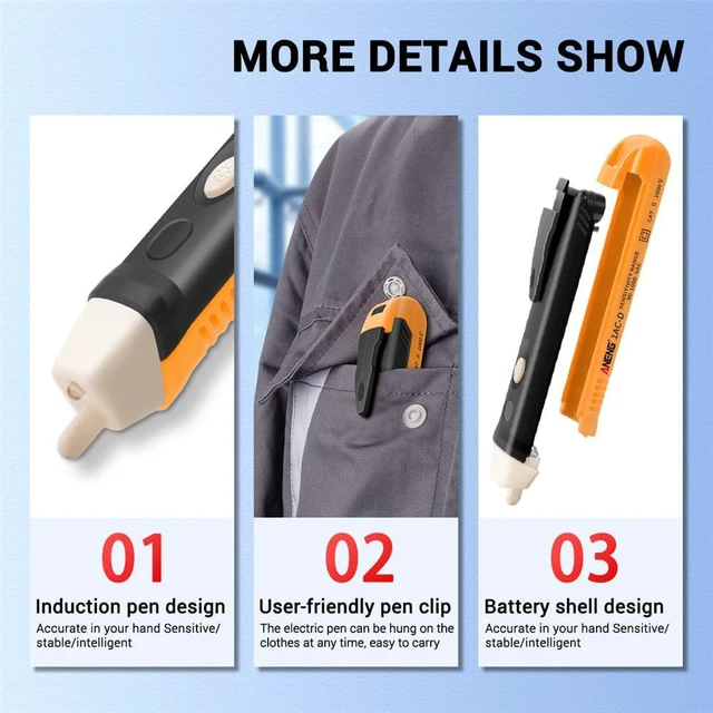 Alt view image 6 of 6 - Voltage Tester Contactless AC 90-1000V CAT 3 Phase Tester LED Test Pen Current T