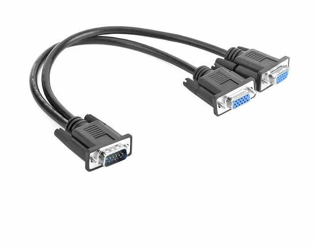 Main image of VGA Y Splitter Cable, VGA 1 Male to VGA 2 Female Adapter Cable Dual VGA Monitor