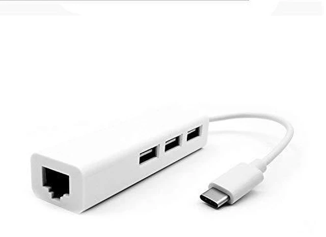 Main image of USB C to 3 x USB A and RJ45 Ethernet LAN Adapter Hub Cable Mac USB-C Network for