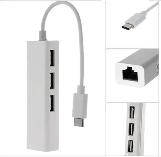 Alt view image 4 of 6 - USB C to 3 x USB A and RJ45 Ethernet LAN Adapter Hub Cable Mac USB-C Network for