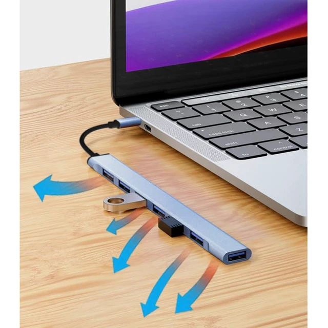Alt view image 4 of 5 - USB Hub 3.0 with 7 Ports, Aluminium USB 3.0 Hub USB Splitter Extender for Laptop