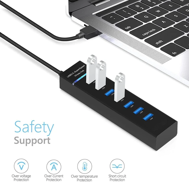 Alt view image 7 of 7 - USB 3.0 Hub, 7-Port USB Data Hub Splitter for Laptop, PC, MacBook, Mac Pro, Mac