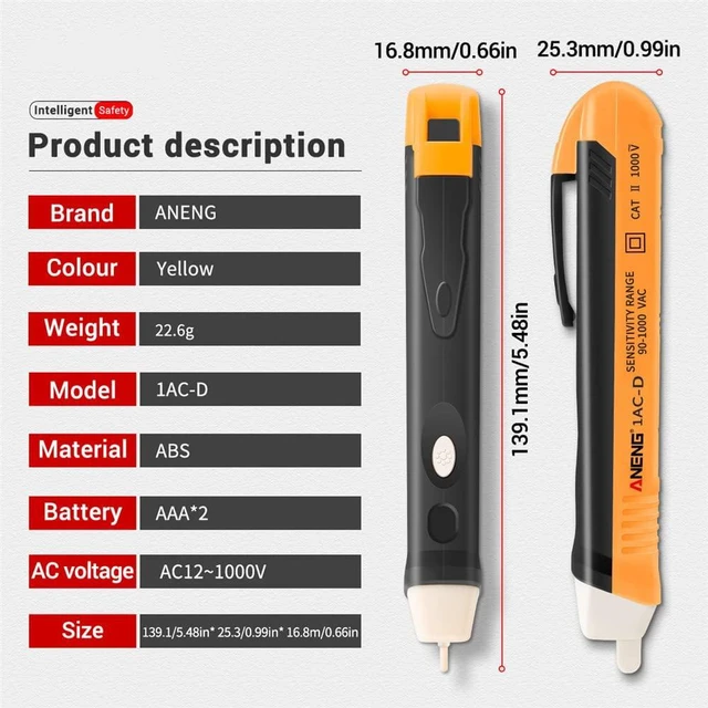 Alt view image 2 of 6 - Voltage Tester Contactless AC 90-1000V CAT 3 Phase Tester LED Test Pen Current T