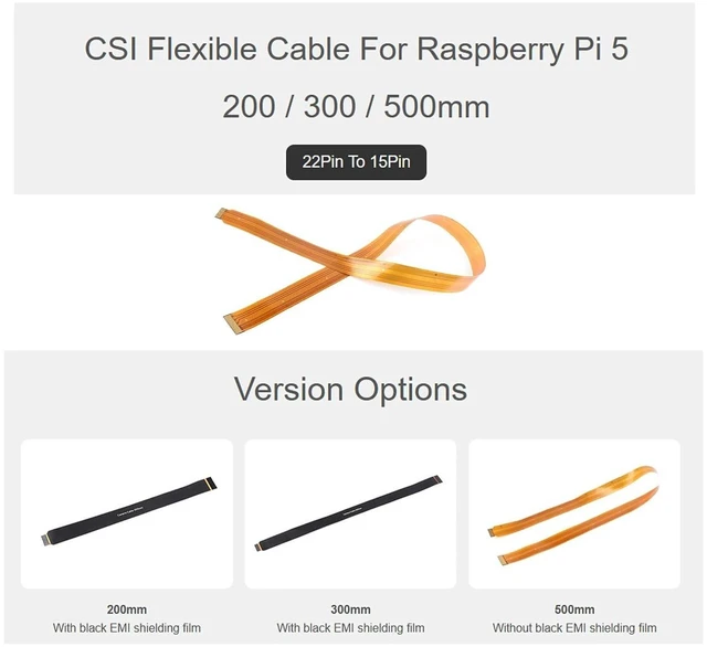 Alt view image 3 of 7 - 0.5M CSI FPC Flexible Cable Compatible with Raspberry Pi 5, 22Pin To 15Pin