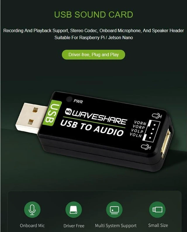 Alt view image 2 of 7 - USB Sound Card with 8 5W Speaker for Raspberry Pi/Jetson Nano
