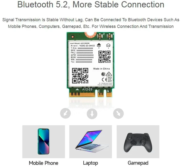 Alt view image 3 of 7 - Wireless AX210 NIC, Gigabit Tri-Band Wi-Fi 6E, 802.11AX, Bluetooth 5.2