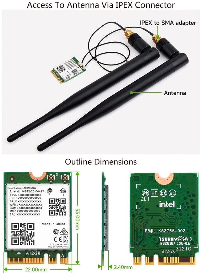 Alt view image 7 of 7 - Wireless AX210 NIC, Gigabit Tri-Band Wi-Fi 6E, 802.11AX, Bluetooth 5.2