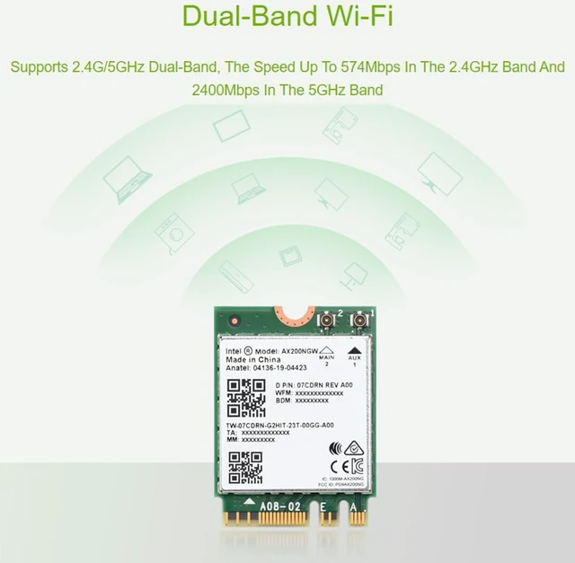 Alt view image 3 of 7 - Wireless AX200 NIC, Gigabit Dual-Band Wi-Fi 6, 802.11AX Standard, Bluetooth 5.2,
