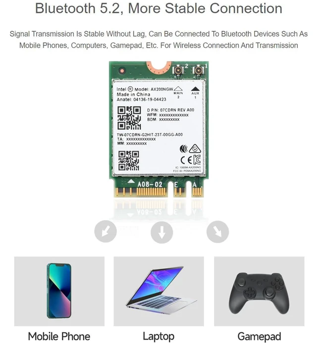 Alt view image 4 of 7 - Wireless AX200 NIC, Gigabit Dual-Band Wi-Fi 6, 802.11AX Standard, Bluetooth 5.2,