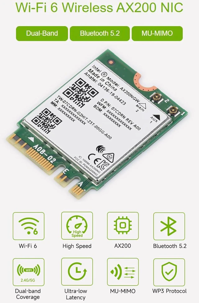Alt view image 2 of 7 - Wireless AX200 NIC, Gigabit Dual-Band Wi-Fi 6, 802.11AX Standard, Bluetooth 5.2,