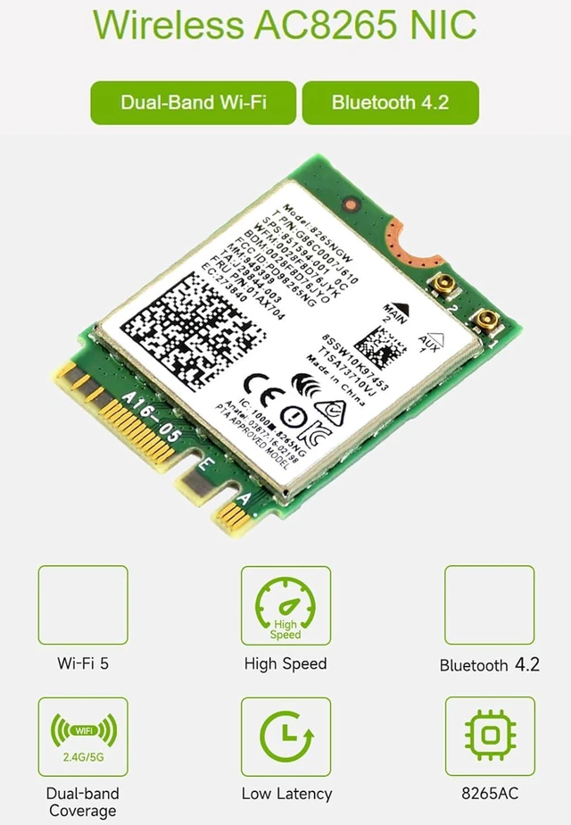 Alt view image 2 of 7 - Dual-Band Wireless-AC8265NGW Wireless-AC NGFF WiFi Adapter with Bluetooth 4.2, 2