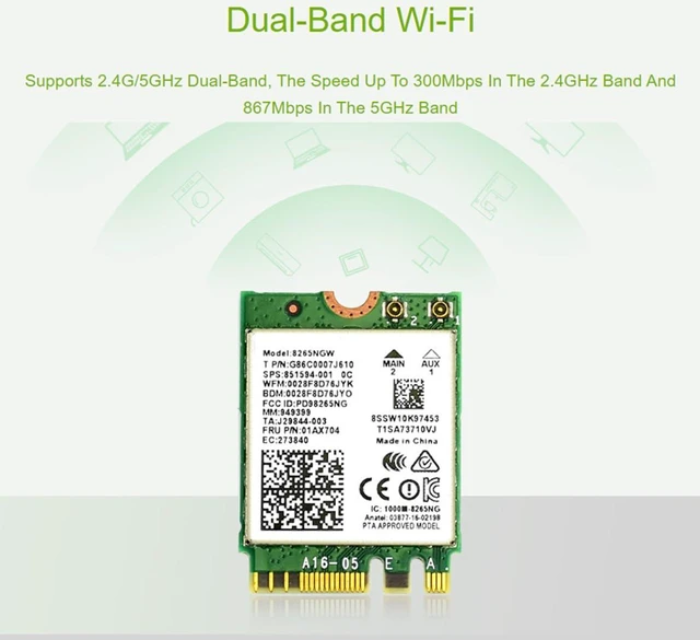 Alt view image 4 of 7 - Dual-Band Wireless-AC8265NGW Wireless-AC NGFF WiFi Adapter with Bluetooth 4.2, 2