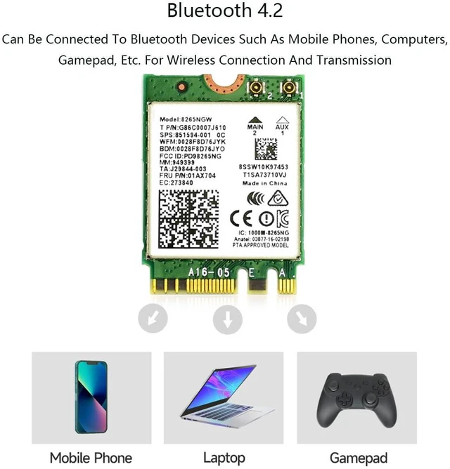 Alt view image 3 of 7 - Dual-Band Wireless-AC8265NGW Wireless-AC NGFF WiFi Adapter with Bluetooth 4.2, 2