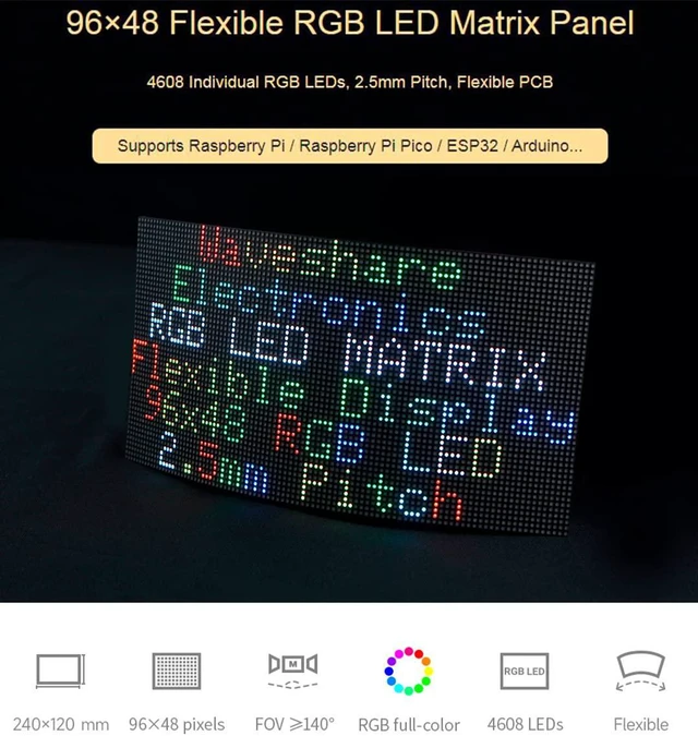 Alt view image 2 of 7 - Flexible RGB Full Color LED Matrix Panel 96x48 4608 RGB LEDs, 2.5mm Pitch, Adjus