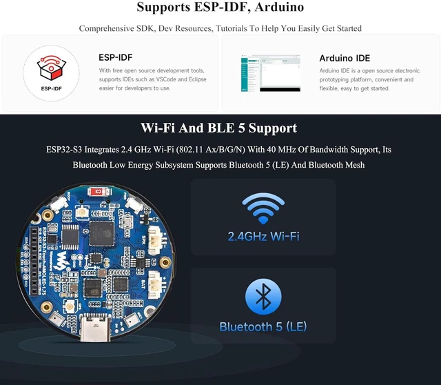 Alt view image 7 of 7 - ESP32-S3 1.75inch AMOLED Round Touch Display Development Board, 466×466 Pixels,