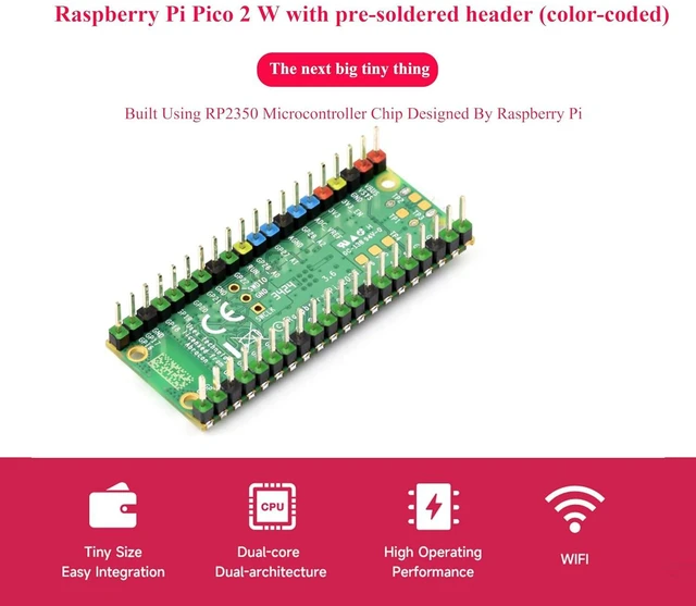 Alt view image 3 of 7 - with ColorCoded Pre-Soldered Header,Compatible with Raspberry Pi Pico 2 W