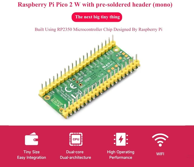 Alt view image 3 of 7 - Pico 2 W with Soldered Header Compatible with Raspberry Pi Pico 2 W Board