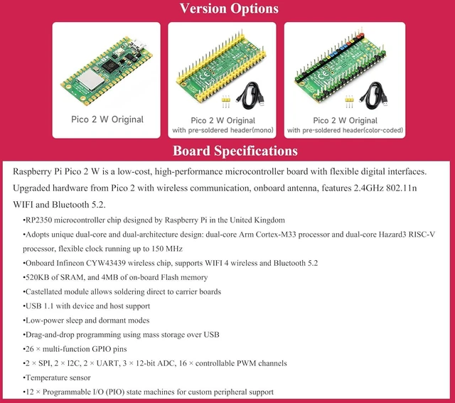 Alt view image 4 of 7 - Pico 2 W Starter Kit with Pico 2 W with Pre-Soldered Header and Experimental Boa