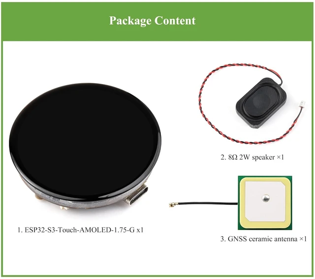 Alt view image 2 of 7 - ESP32-S3 1.75inch AMOLED Round Touch Display Development Board, 466×466, QSPI In