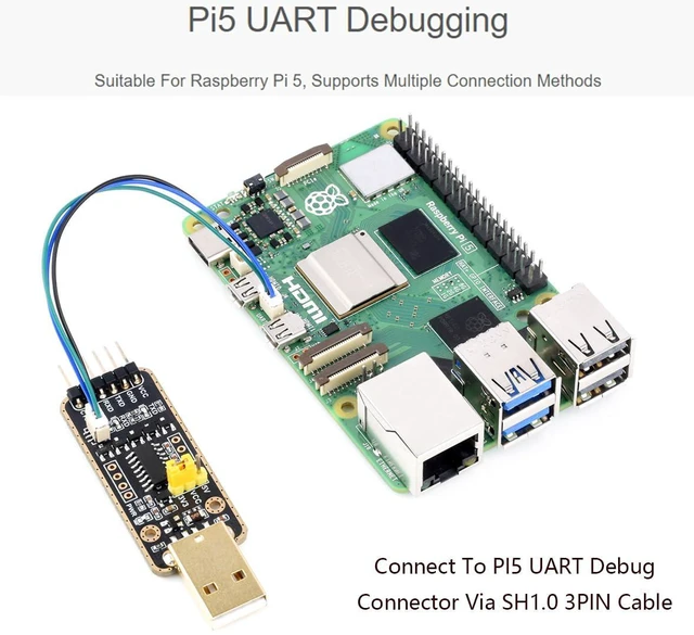 Alt view image 4 of 7 - USB to UART Debugger Module for Raspberry Pi 5, Type-A Port, Onboard UART Connec