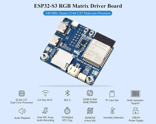 Alt view image 3 of 7 - ESP32-S3 RGB Matrix Driver Board, Onboard Dual Microphones Array, Supports 2.4 G
