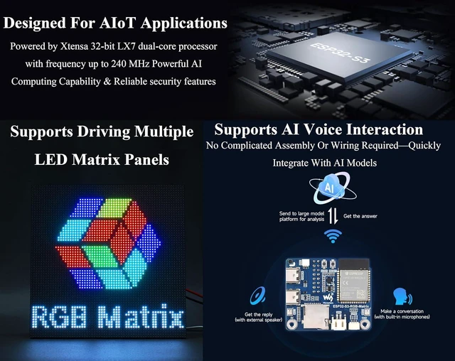 Alt view image 5 of 7 - ESP32-S3 RGB Matrix Driver Board, Onboard Dual Microphones Array, Supports 2.4 G