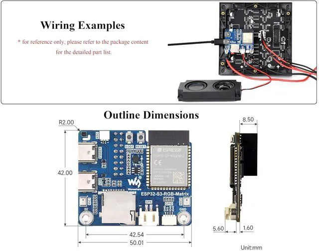 Alt view image 7 of 7 - ESP32-S3 RGB Matrix Driver Board, Onboard Dual Microphones Array, Supports 2.4 G