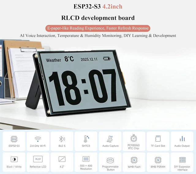 Alt view image 2 of 7 - ESP32-S3 4.2inch RLCD Development Board, 300 x 400, E-Paper-Like Screen, Support