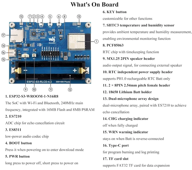 Alt view image 4 of 7 - ESP32-S3 4.2inch RLCD Development Board, 300 x 400, E-Paper-Like Screen, Support