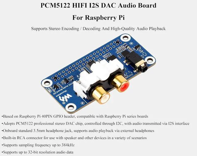 Alt view image 2 of 7 - PCM5122 HiFi I2S DAC Audio Card Compatible with Raspberry Pi 5/4B/3B+/3B/Pi Zero