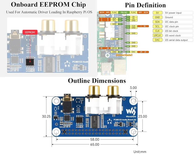Alt view image 6 of 7 - PCM5122 HiFi I2S DAC Audio Card Compatible with Raspberry Pi 5/4B/3B+/3B/Pi Zero