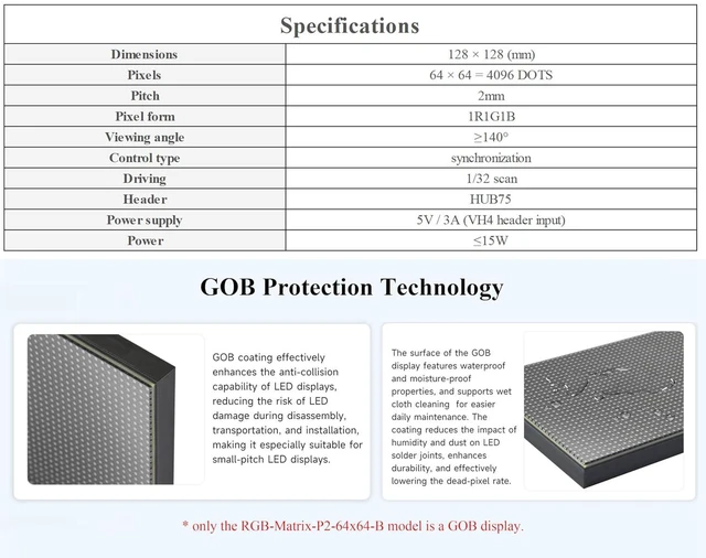 Alt view image 4 of 7 - 64 x 64 4096 RGB Full Color LED Matrix Panel, 2mm Pitch, Display Text/Colorful I
