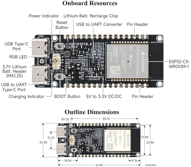 Alt view image 3 of 7 - ESP32-C5 Wi-Fi 6 Development Board, ESP32-C5-WROOM-1 Module, 32MB Flash+8MB PSRA
