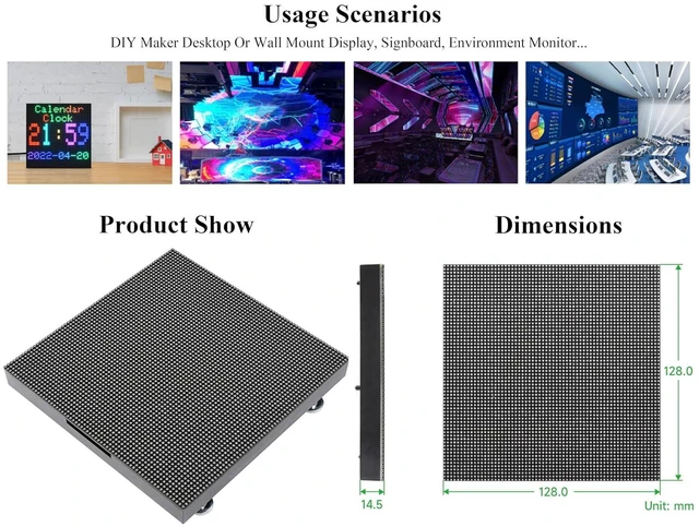Alt view image 7 of 7 - 64 x 64 4096 RGB Full Color LED Matrix Panel, 2mm Pitch, Display Text/Colorful I