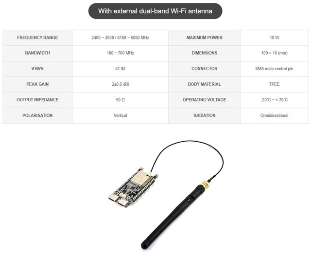 Alt view image 7 of 7 - ESP32-C5 Wi-Fi 6 Dev Board with Header, ESP32-C5-WROOM-1U Module, 32MB Flash+8MB