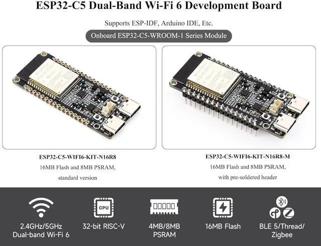 Alt view image 2 of 7 - ESP32-C5 5GHz/2.4GHz Dual-Band Wi-Fi 6 Development Board, 240MHz RISC-V Processo