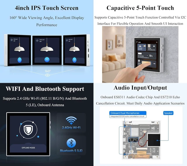 Alt view image 3 of 7 - AI ESP32-S3 Smart 86 Box Development Board, 4inch 480 x 480 Touch Display