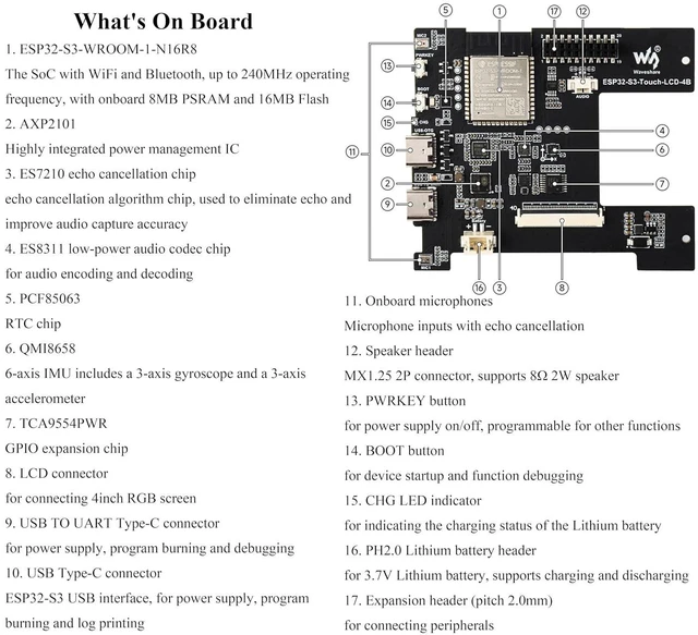 Alt view image 5 of 7 - AI ESP32-S3 Smart 86 Box Development Board, 4inch 480 x 480 Touch Display