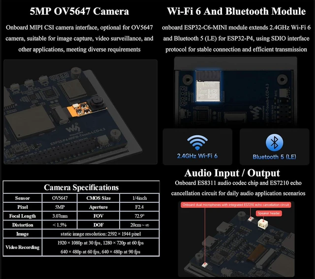 Alt view image 5 of 7 - ESP32-P4 4.3inch Touch LCD Development Board, Based on ESP32-P4 and ESP32-C6, On