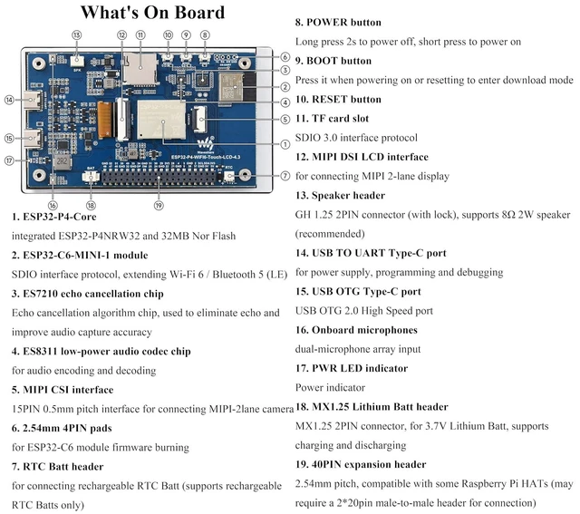 Alt view image 6 of 7 - ESP32-P4 4.3inch Touch LCD Development Board, Based on ESP32-P4 and ESP32-C6, On