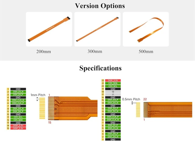 Alt view image 2 of 5 - DSI Display FPC Flexible Cable Compatible with Raspberry Pi 5, 22PIN to 15PIN, S