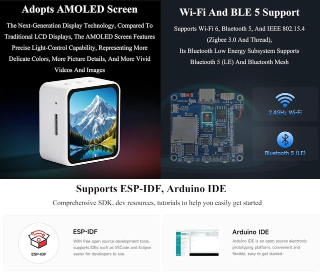 Alt view image 5 of 7 - ESP32-C6 2.16inch AMOLED Display Touch Screen Development Board, 480 × 480