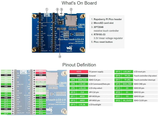 Alt view image 6 of 7 - 2.8inch Touch Display Module for Raspberry Pi Pico, 320×240 Pixels IPS LCD, Resi