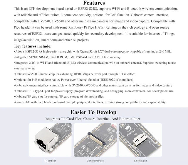 Alt view image 4 of 7 - ESP32-S3 Ethernet Development Board, 10/100Mbps RJ45 ETH Port Support W-i-Fi & B