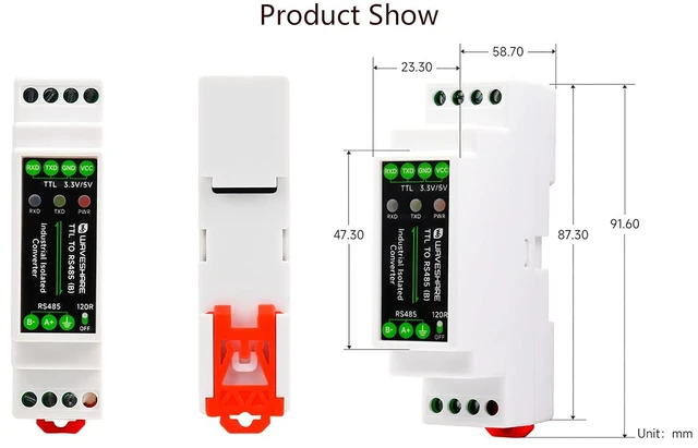 Alt view image 6 of 7 - Galvanic Isolated Rail-Mount TTL to RS485 Converter Adapter, 600W Lightningproof