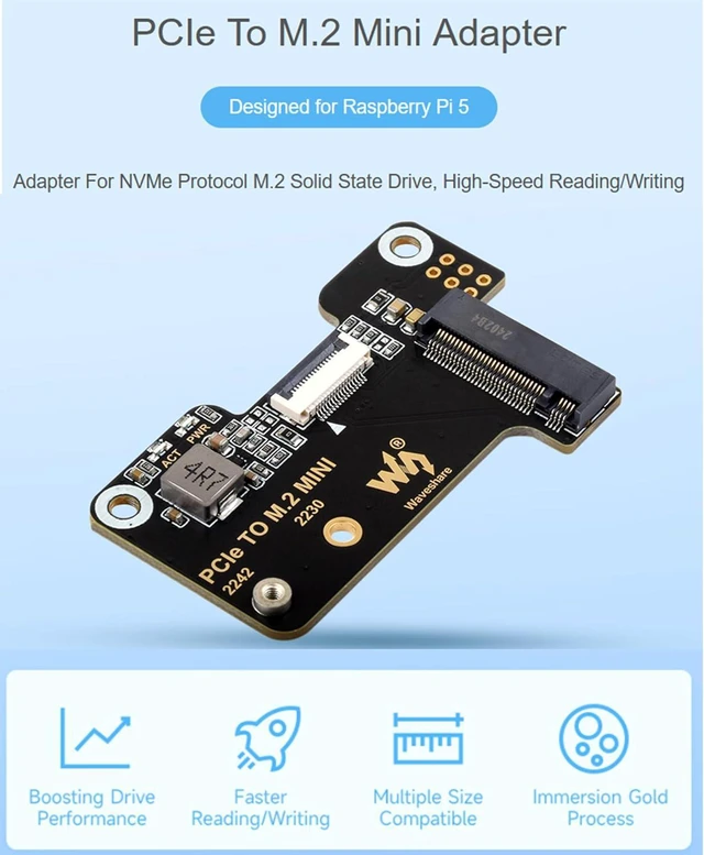 Alt view image 2 of 7 - PCIe to M.2 Mini Adapter for Raspberry Pi 5, Support NVMe Protocol M.2 Solid Sta