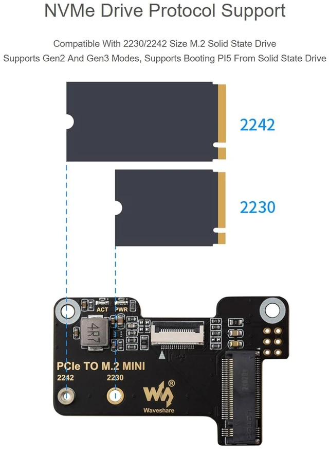 Alt view image 4 of 7 - PCIe to M.2 Mini Adapter for Raspberry Pi 5, Support NVMe Protocol M.2 Solid Sta