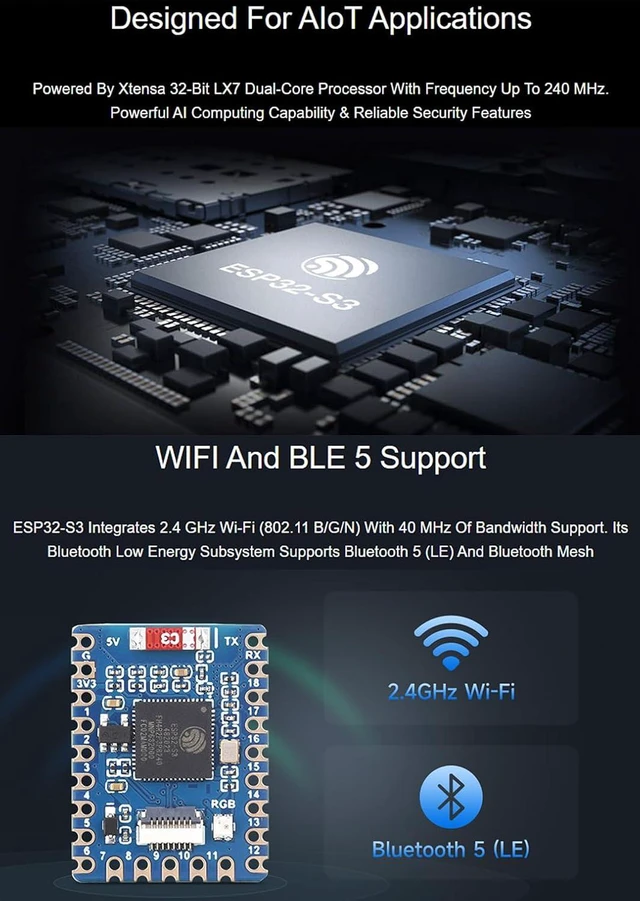 Alt view image 2 of 7 - ESP32-S3 Development Board with USB Port Adapter Board, Based on ESP32-S3FH4R2 D